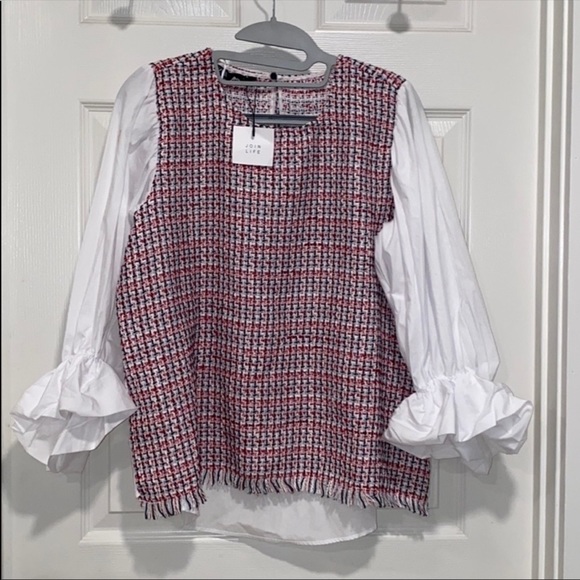 Zara Red Contrasting Tweed Shirt - Picture 4 of 7